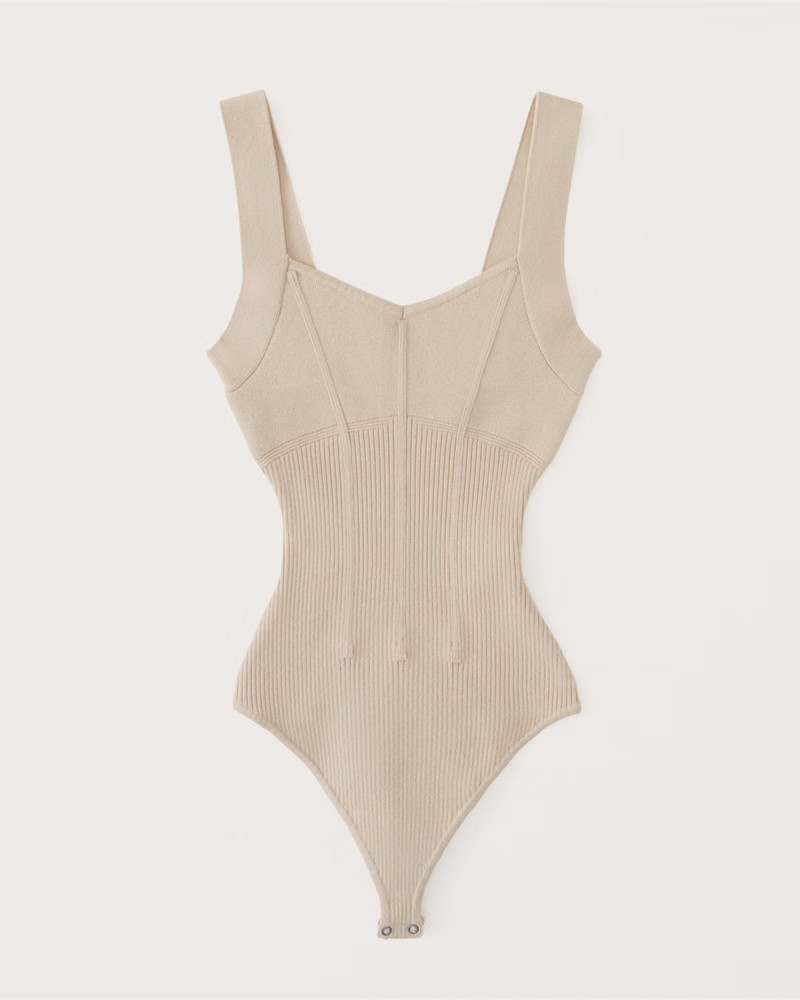 Elevated Mixed Rib Knit V-Neck Bodysuit | Abercrombie & Fitch (US)