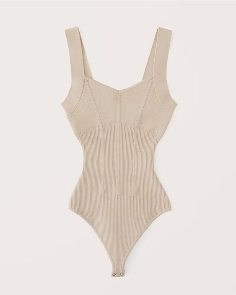 Elevated Mixed Rib Knit V-Neck Bodysuit | Abercrombie & Fitch (US)