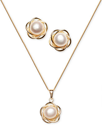 Macy's2-Pc. Set Cultured Freshwater Pearl (7mm) Flower Pendant Necklace & Matching Stud Earrings ... | Macy's