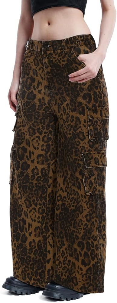 Cargo Pants Women Fashion Stretch Mid Waist Wide Leg Pants Cotton Baggy Casual Y2K Streetwear wit... | Amazon (US)