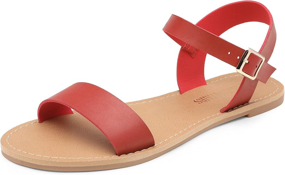 DREAM PAIRS Women's Cute Open Toes One Band Ankle Strap Flexible Summer Flat Sandals | Amazon (US)