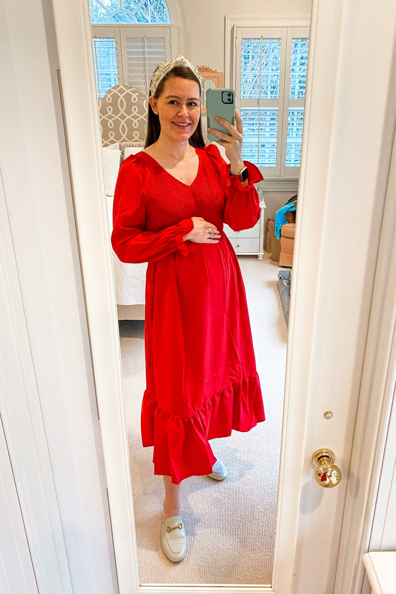 Holiday dresses! Loving this smocked ruffle midi dress for the holidays. Under $30 and great quality find! Gives me Tuckernuck & Nap dress vibes! *Wearing size medium (a little big on me but room for the growing bump). 

Holiday outfit. Holiday dresses. Amazon dresses. Smocked long sleeve dress. Red dress. Midi dress. Smocked dress. Christmas outfit. Christmas dress. Buckle mules. Bump friendly outfit. Maternity dress. Maternity outfit. 


#LTKHoliday #LTKunder50 #LTKbump