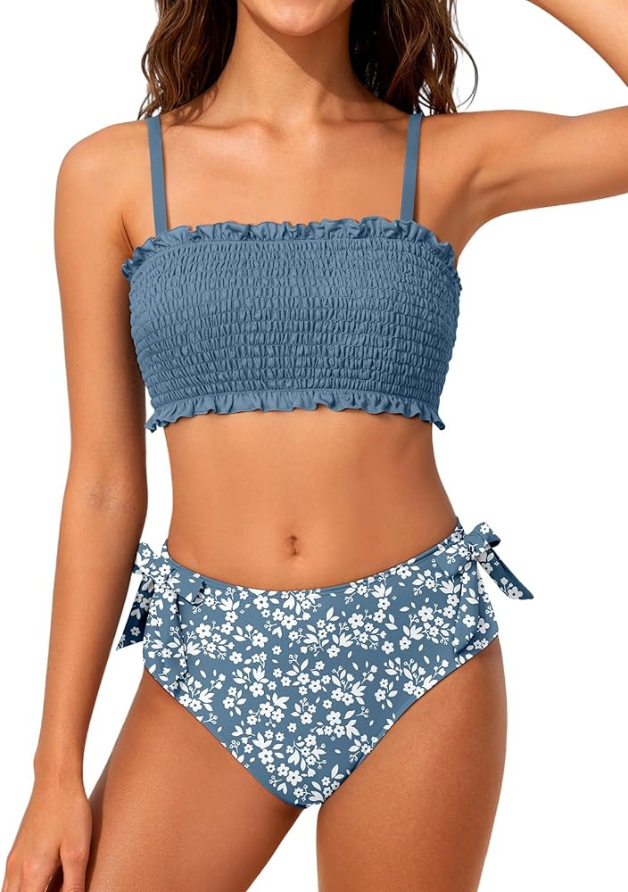 MIGU Girls Swimsuit Adjustable Straps Bathing Suits Bikini Sets with Chest Pad 2 Piece Swimwear f... | Amazon (US)