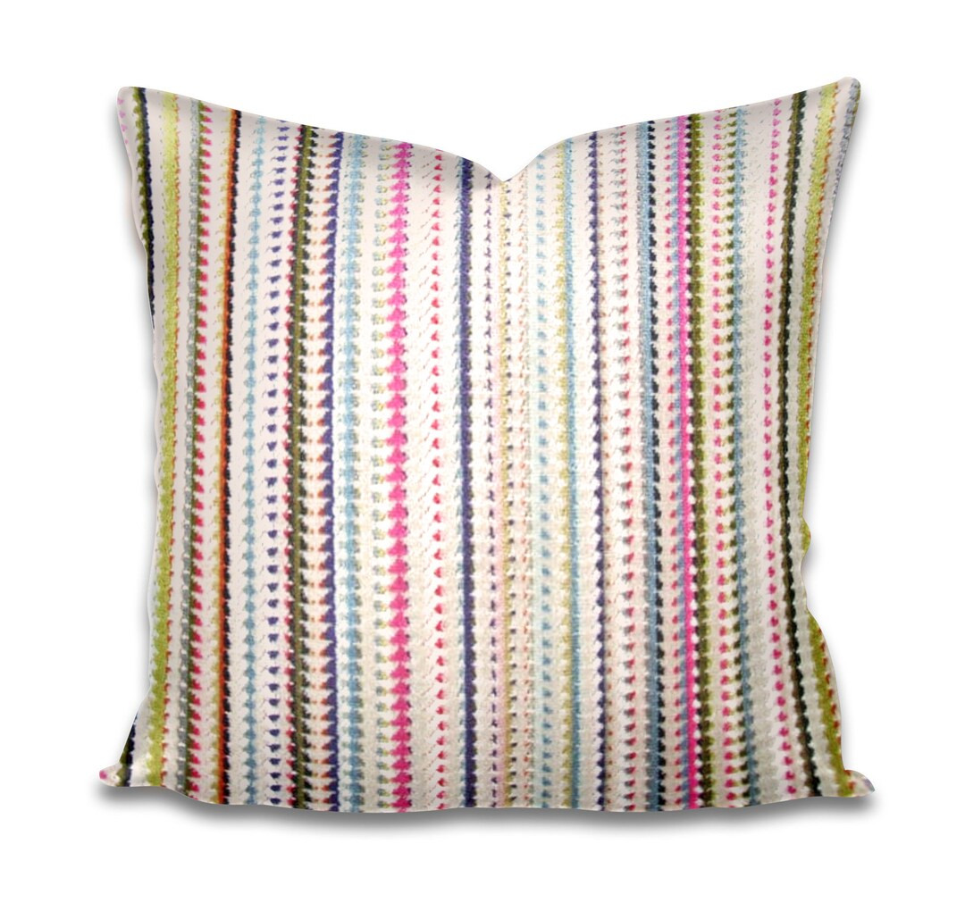Cut Velvet Pillow Striped Pink Blue Green Yellow Pillow Confetti Stripe Velvet Pop O Color Pillow... | Etsy (US)