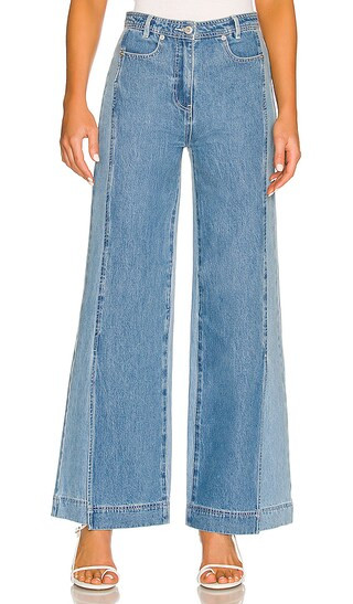 Two-Toned Wide Leg Denim in Medium Blue | Revolve Clothing (Global)
