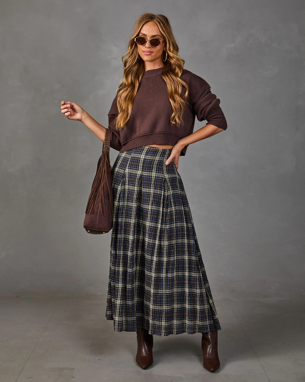 Adela Cotton Plaid Maxi Skirt | VICI