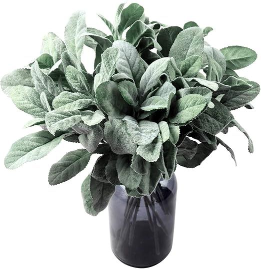 SHACOS Artificial Flocked Lambs Ear Spray 12 Pack Lambs Ear Stems Foliage Picks Artificial Greene... | Amazon (US)