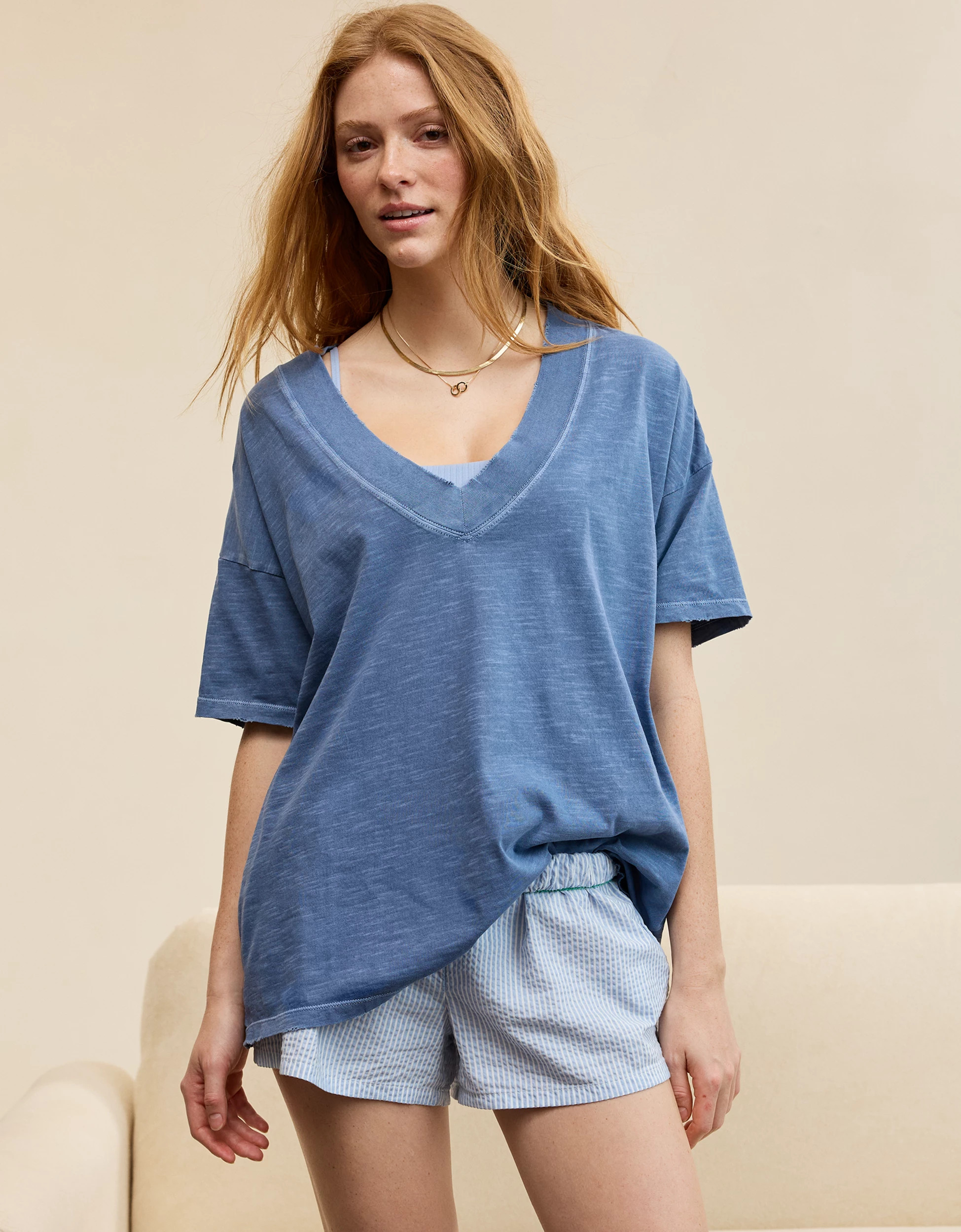 Aerie Extreme V-Neck Oversized Boyfriend T-Shirt | Aerie