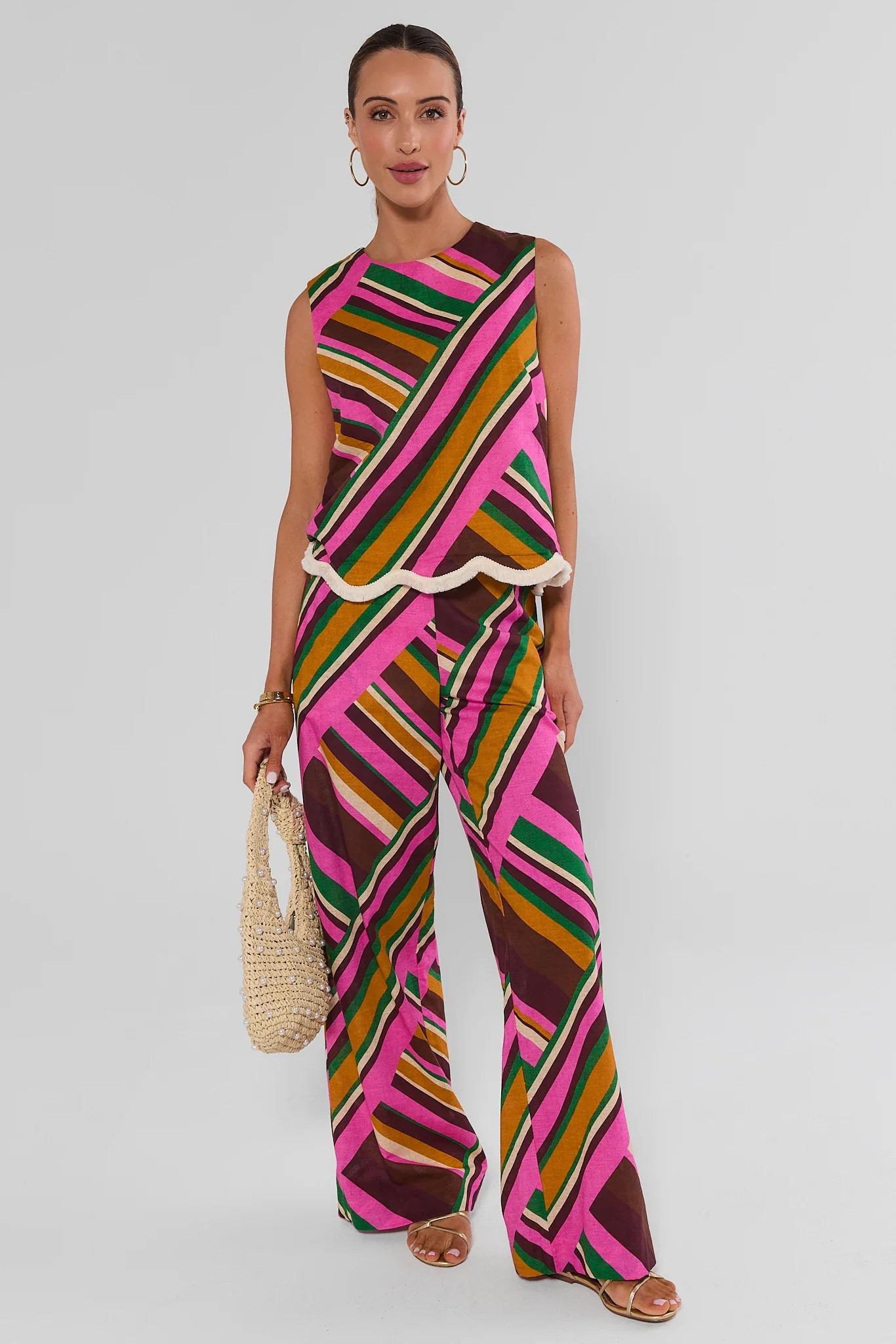 Gabby Multi Striped Fringe Trim Tank Top | Avara