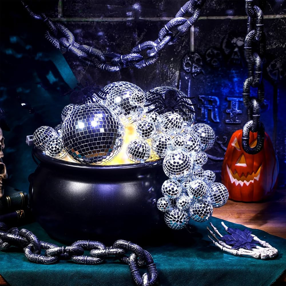 Halloween Cauldrons Decorations Large Witch Cauldron Disco Mirror Ball Black Plastic Bubble Cauld... | Amazon (US)
