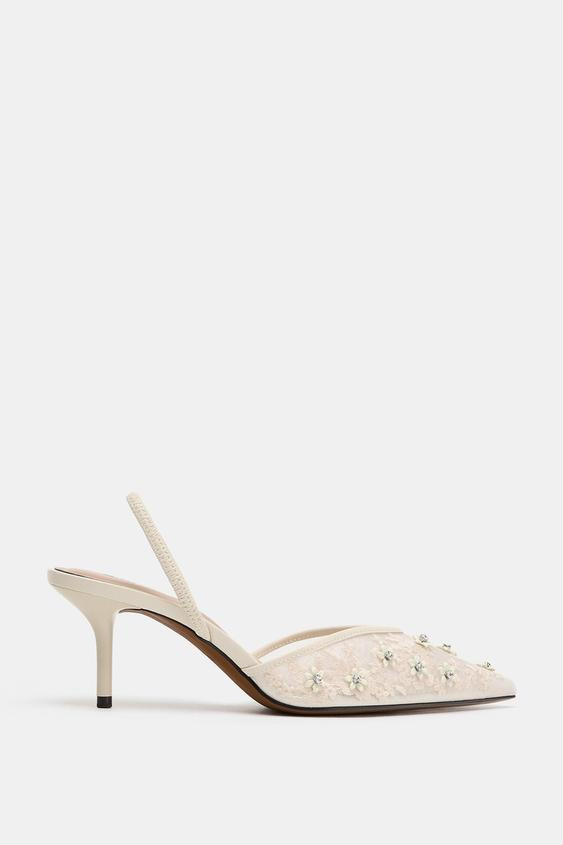 MESH EMBELLISHED SLINGBACK HEELS | Zara US