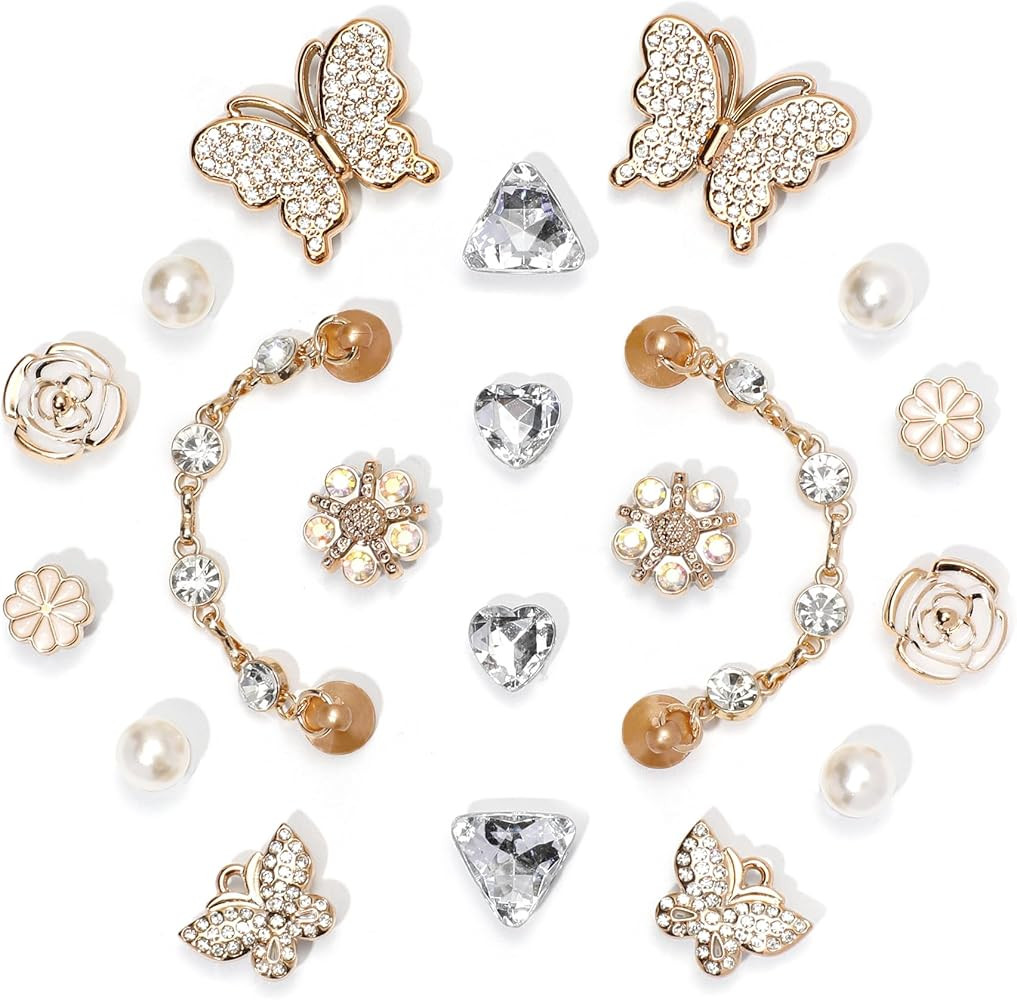 20pcs Bling Gems Plastic Butterfly Flower Sparkling Rhinestones Pearl DIY Shoe Decoration Charms ... | Amazon (US)