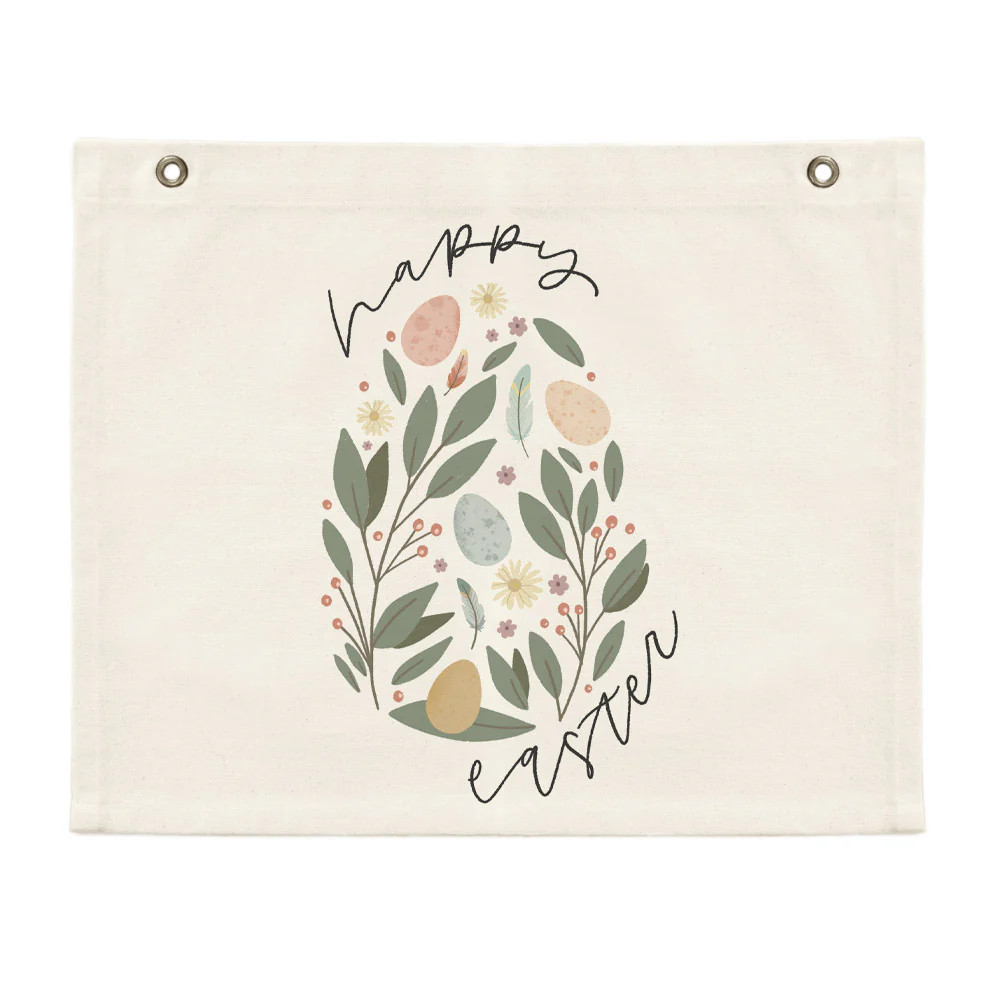 Happy Easter Floral Egg Rectangle Canvas Banner | The Cotton & Canvas Company