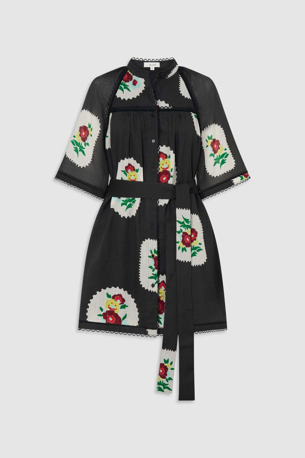 FOLK DOILIE PRINT SMOCK DRESS Black | Oroton
