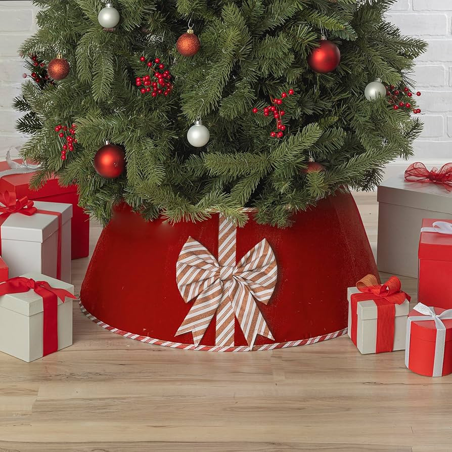 New Traditions - Christmas Tree Collar Stand Band - Red Velvet with White & Red Glitter Candy Can... | Amazon (US)