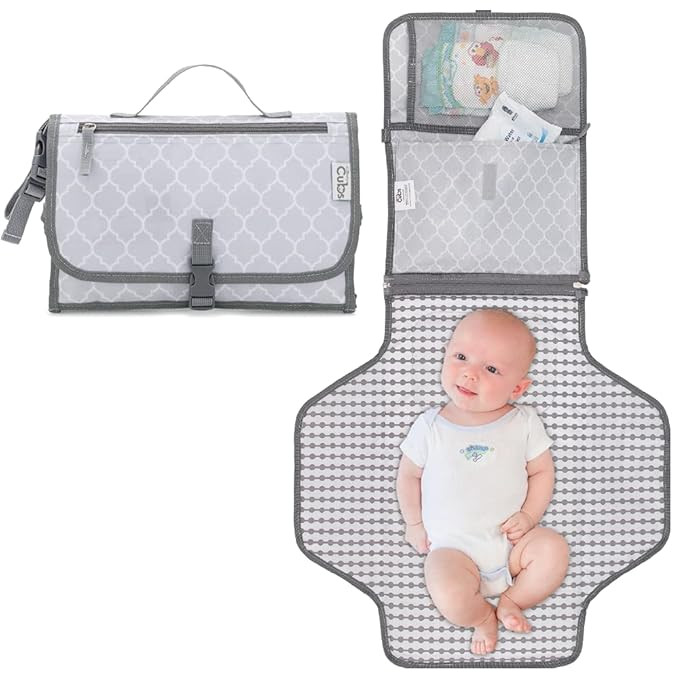 Baby Portable Changing Pad, Diaper Bag, Travel Mat Station Grey Large | Amazon (US)