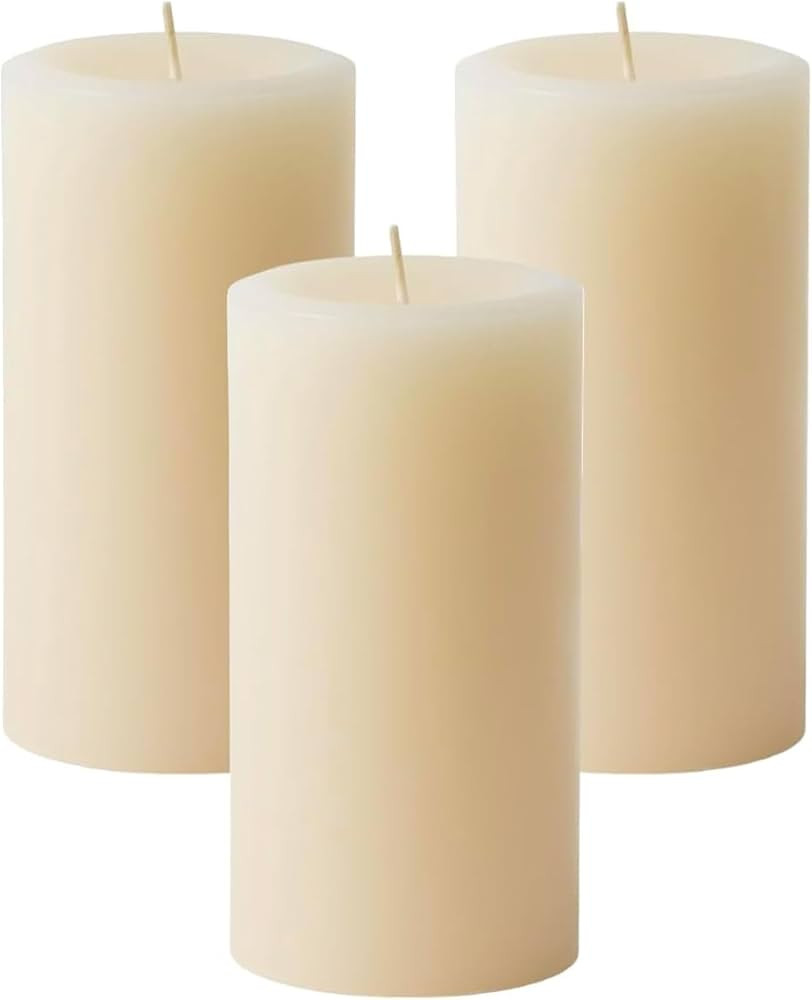 Mister Candle Dripless Unscented Ivory Pillar Candles Hand Poured, Solid Color Non-Scented Candle... | Amazon (US)