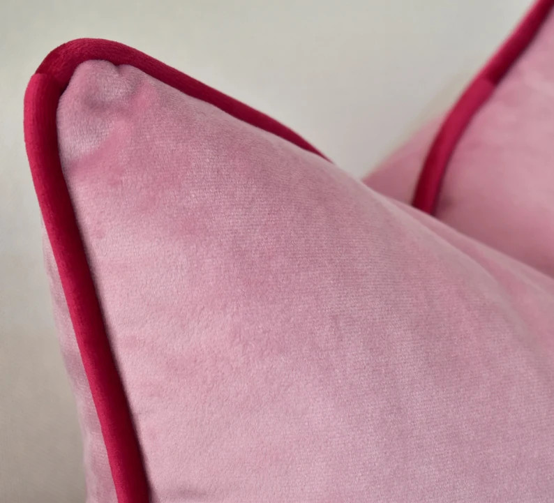 Baby Pink Pillow with Fuchsia Piping * Customizable Pillow * Upholstery velvet fabric pillow cove... | Etsy (US)