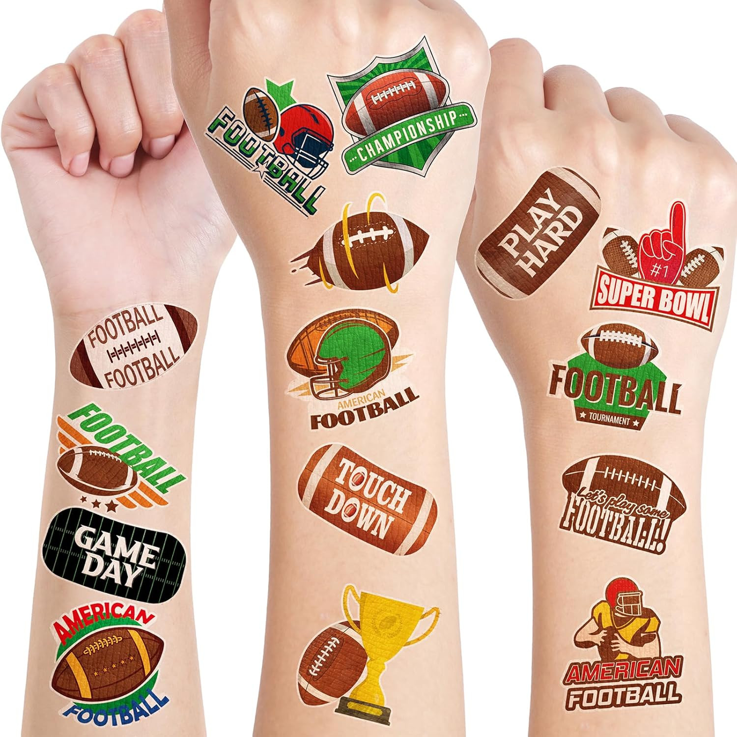 ADXCO 144 Pieces Football Tattoos Football Face Stickers Temporary Tattoos for Football Game Part... | Amazon (US)