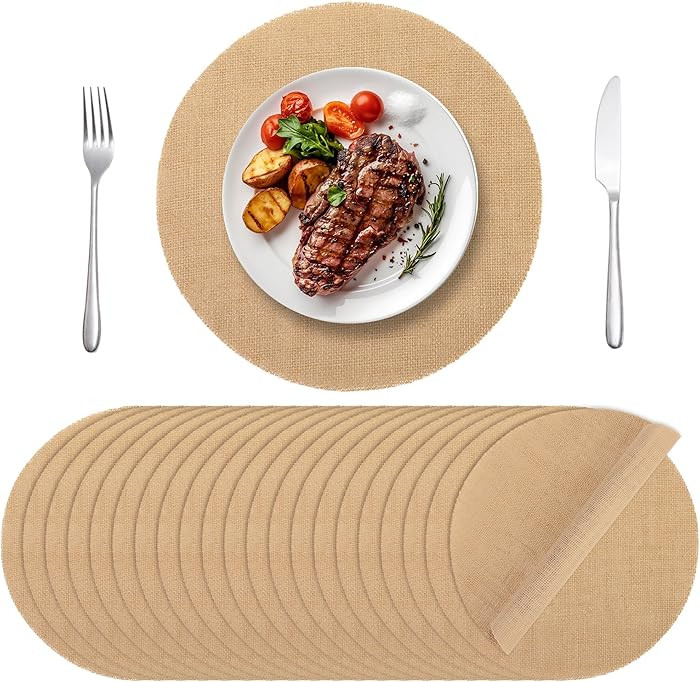 Aneco 50 Pieces Round Burlap Placemats 11.8 Inch Reusable Brown Table Mats Heat Resistant Natural... | Amazon (US)