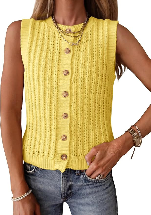 Womens Sleeveless Sweater Vest Button Down Crochet Cardigan Summer Knit Tank Top Trendy Going Out... | Amazon (US)