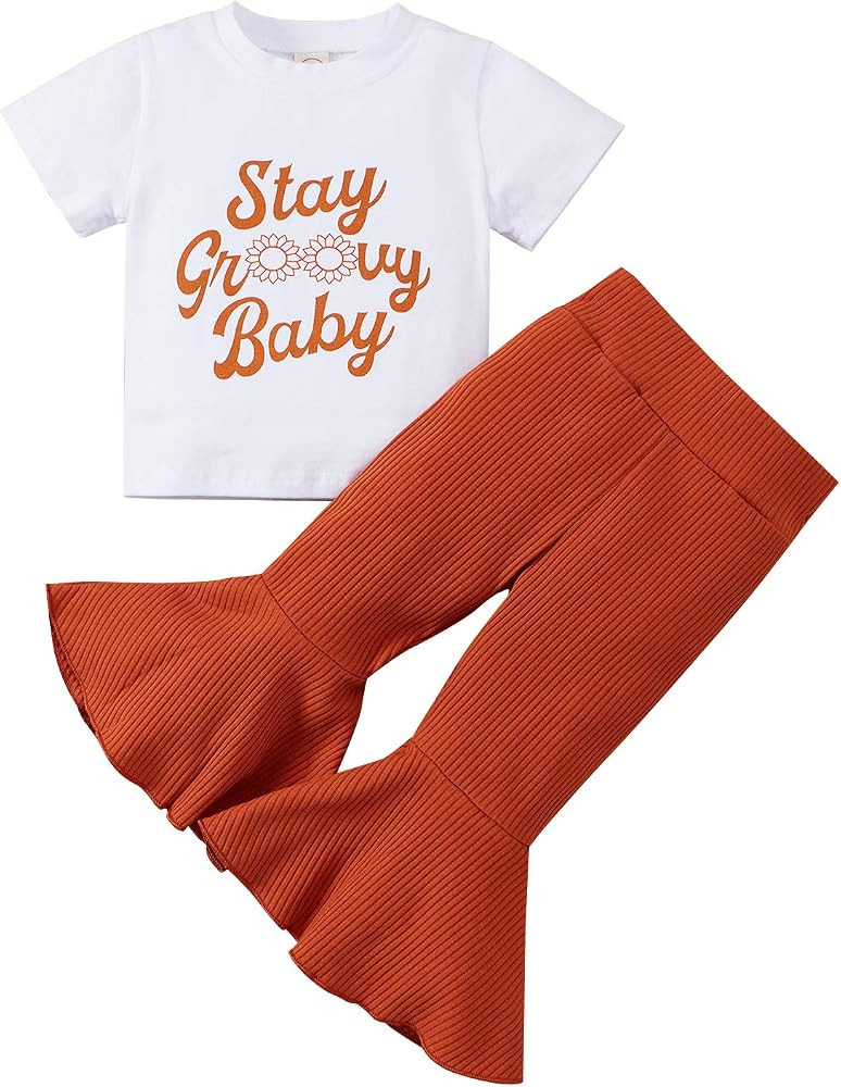 Little Toddler Baby Girl Summer Short Sleeve Outfit Letter T-Shirt Floral Flared Pants 2PCS Summe... | Amazon (US)