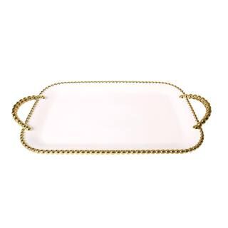 C T Classic Touch Porcelain White Tray with Gold Beaded Borders and Handles-WPT517 - The Home Dep... | The Home Depot