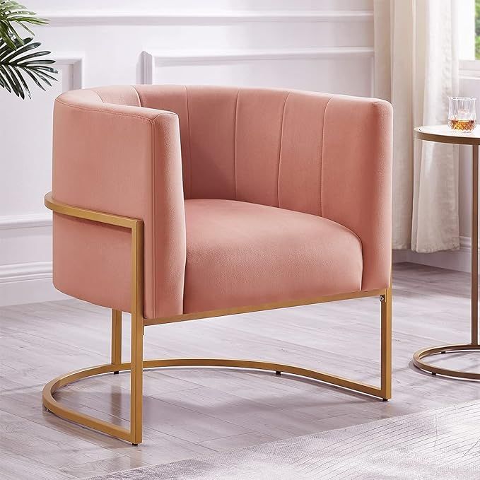 24KF Upholstered Living Room Chairs Modern Blush Textured Velvet Upholstered Accent Chair with Go... | Amazon (US)