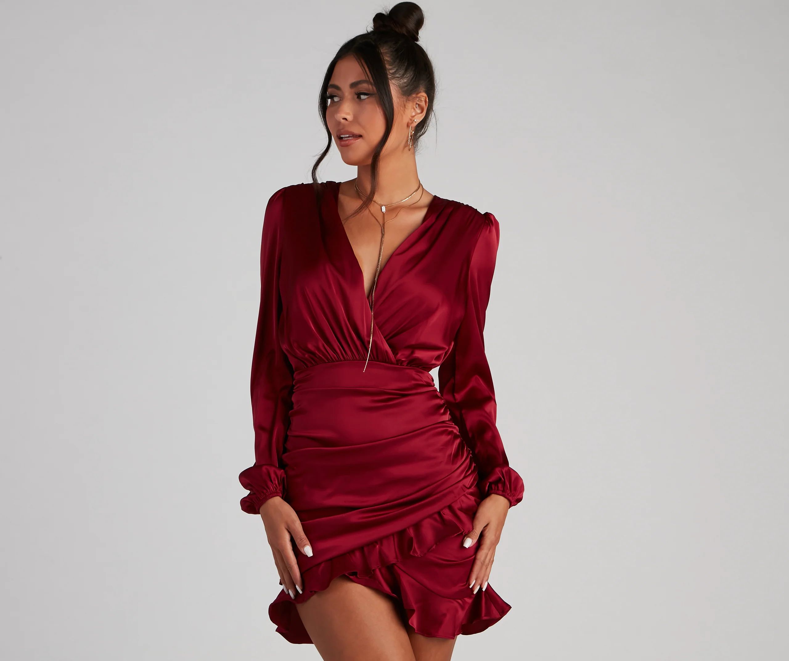 Ruffle Romance Satin Mini Dress | Windsor Stores