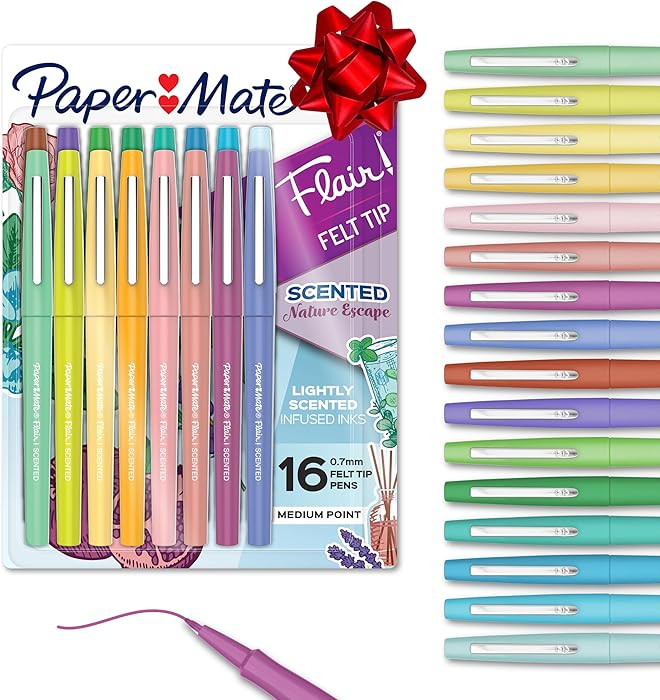 Paper Mate Flair Nature Escape Scented Felt Tip Pens, Medium Point (0.7mm), Assorted Colors, 16 C... | Amazon (US)
