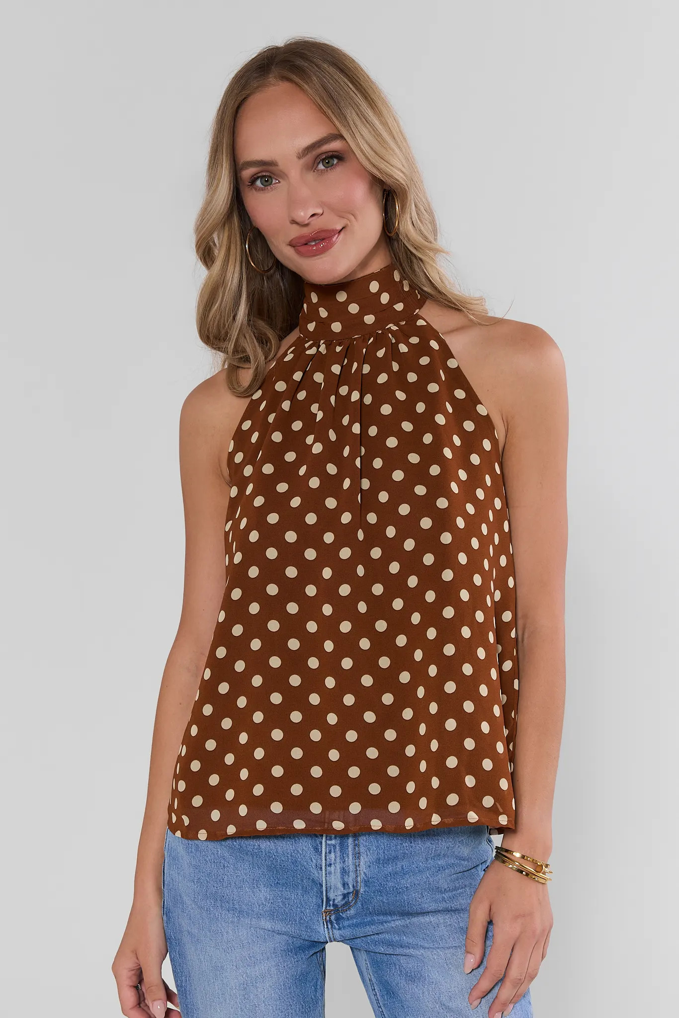 Brown Polka Dot Halter Tank Top | Avara