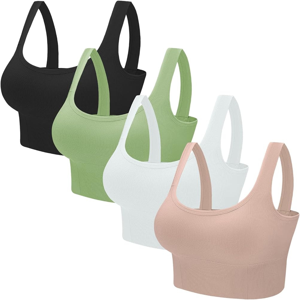Eleplus 4 Pieces Comfy Cami Bra for Women Crop Top Yoga Bralette Longline Padded Lounge Bra Pack ... | Amazon (US)