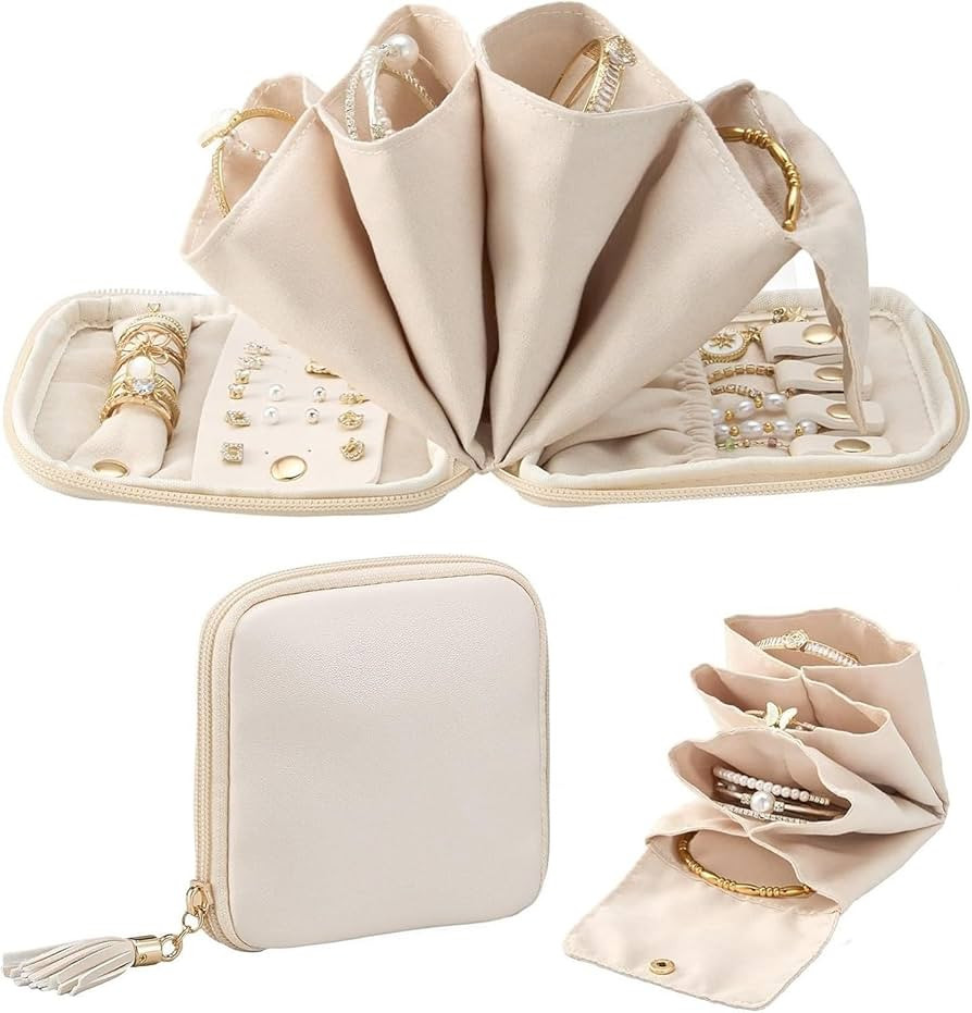 Lolalet Travel Jewelry Case Organizer, Soft Jewellery Pouch -Cloud White | Amazon (US)