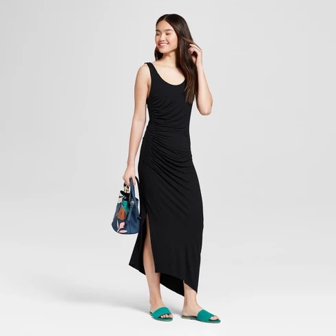 Women's Sleeveless Asymmetrical Side Shirred Knit Dress - A New Day™ Black | Target