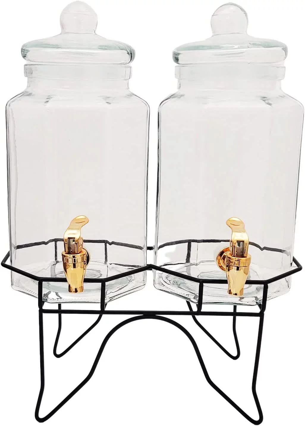 Set of 2 Glass Gravity Beverage Drink Dispensers with Stand & Copper Spigots Retro Octagonal Shap... | Walmart (US)