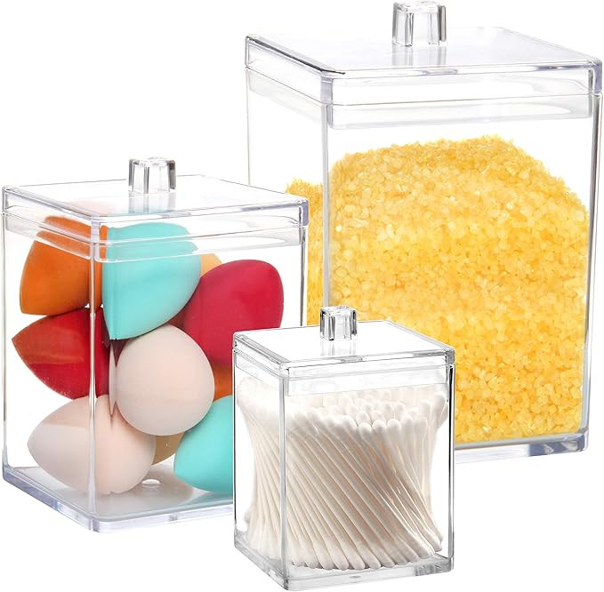 Youngever 60-Ounce, 30-Ounce and 15-Ounce Clear Plastic Apothecary Jars Set of 3, Square Shape | Amazon (US)