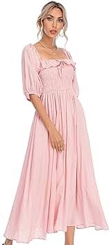 R.Vivimos Women Summer Half Sleeve Cotton Ruffled Vintage Elegant Backless A Line Flowy Long Dres... | Amazon (US)