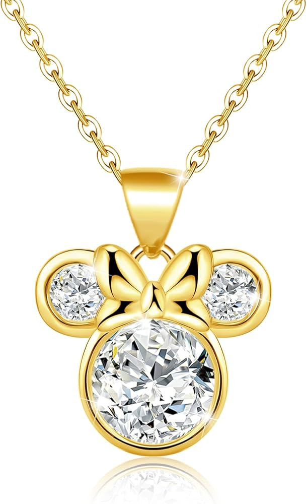 Mouse Bow Necklace 18K Gold Plated Sterling Silver Lovely Pendant Necklace for Women Hypoallergen... | Amazon (US)