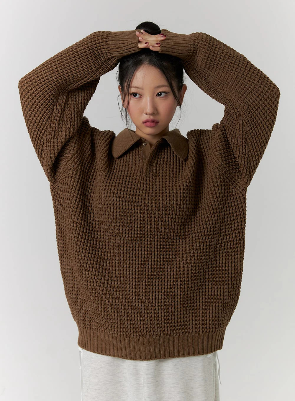 Oversized Waffle Knit Sweater CD319 | Lewkin