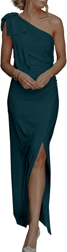 PRETTYGARDEN Women's Summer One Shoulder Long Formal Dresses Sleeveless Ruched Bodycon Wedding Gu... | Amazon (US)