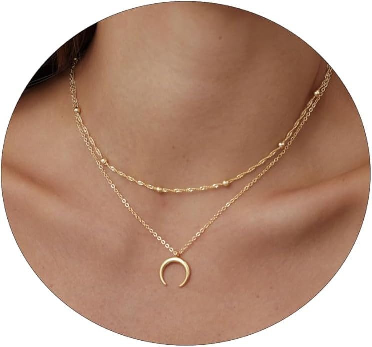 Sewyer Dainty Moon Star Necklace for Women 14K Gold Plated Crescent Moon Sun Leaf Boho Beads Pend... | Amazon (US)