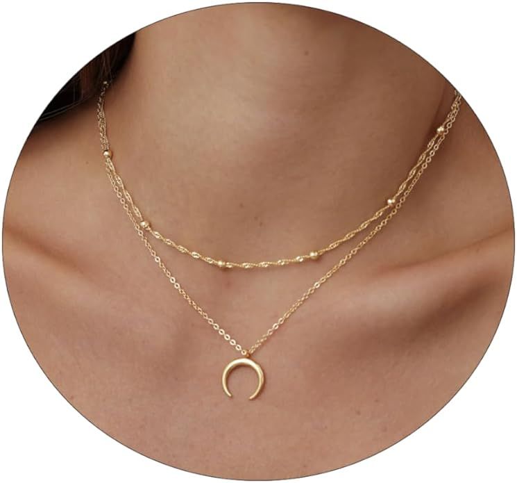Sewyer Dainty Moon Star Necklace for Women 14K Gold Plated Crescent Moon Sun Leaf Boho Beads Pend... | Amazon (US)