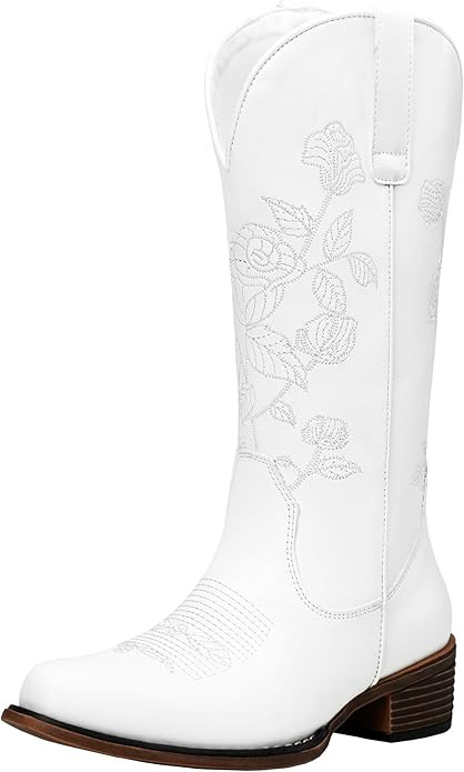 Jeossy Women's Western Cowboy Boots, Mid Calf Embroidery Flower Cowgirl Boots with Low Heel,Side ... | Amazon (US)