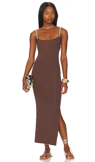 Opehlia Midi Dress in Cacao | Long Brown Dress | Brown Wedding Guest Dress Neutral Maxi Dress | Revolve Clothing (Global)