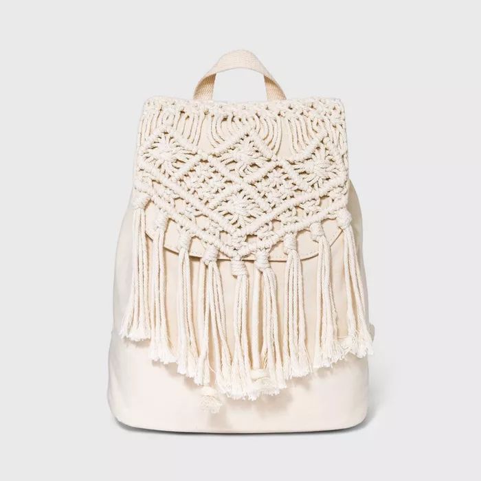 Girls' Macrame Mini Backpack - art class™ Cream | Target