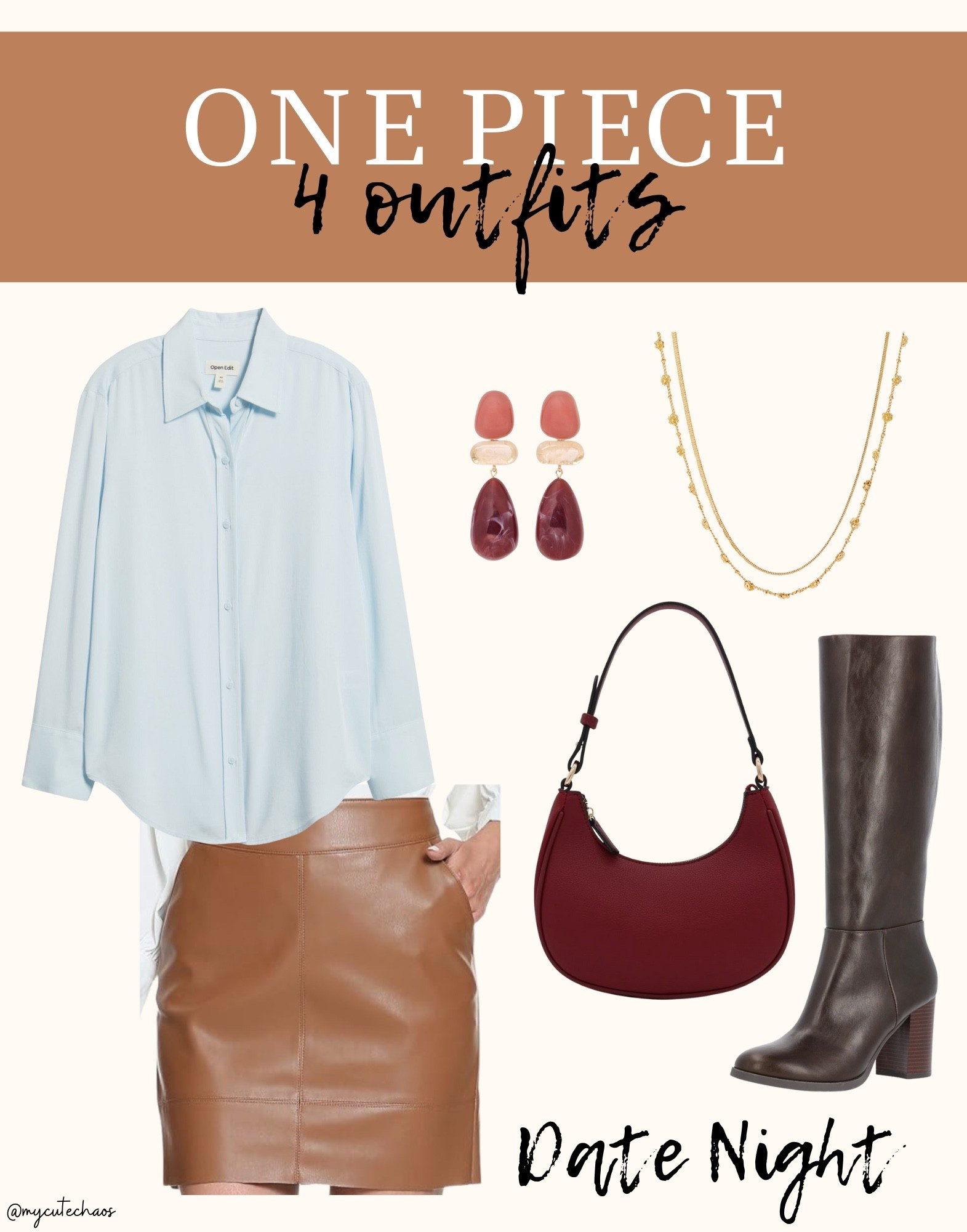 Date night outfit inspo
Dress Night Out
Girls Night Out
Button up, faux leather skirt, boots, gold jewelry, handbag, shoulder bag

#LTKootd #LTKWorkwear