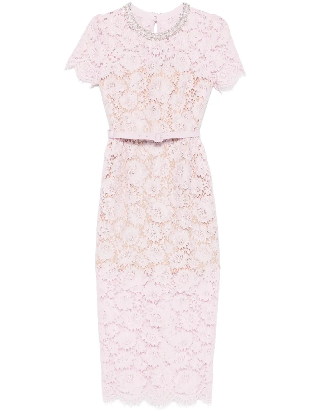 Self-Portrait lace pearl-embellished midi dress - Pink | Farfetch Global