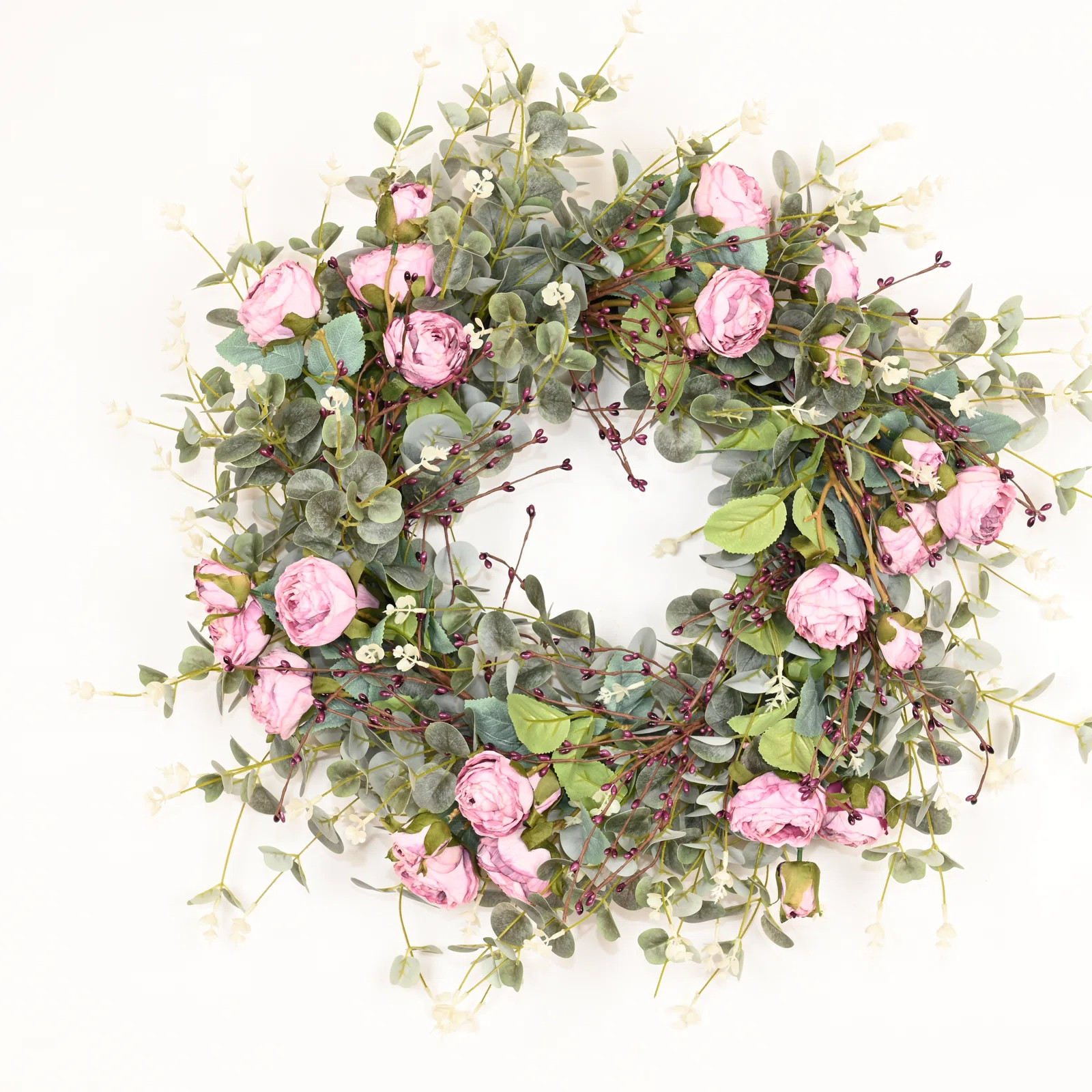 26" Artificial Everyday Eucalyptus Berry Rose Floral Front Door Wreath For Wedding Party Home Dec... | Wayfair North America