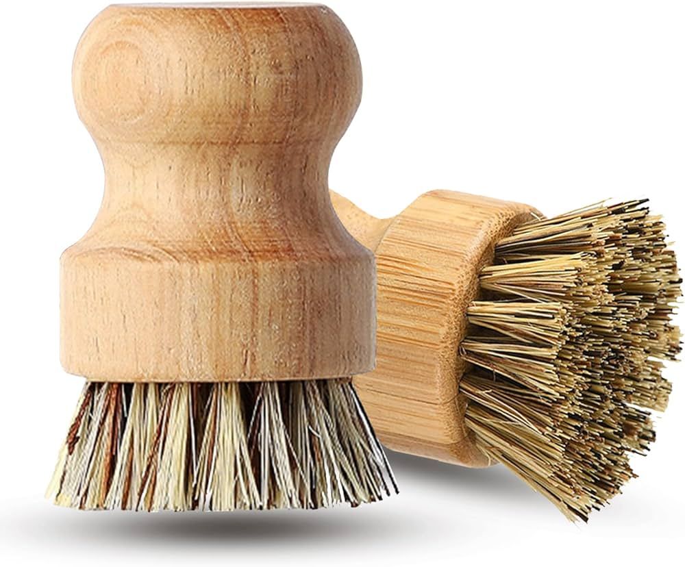 Keismodye Bamboo Dish Brush Set, 2 Pcs Palm Wooden Cleaning Scrubbers, Durable Wood Dishes Scrub ... | Amazon (CA)