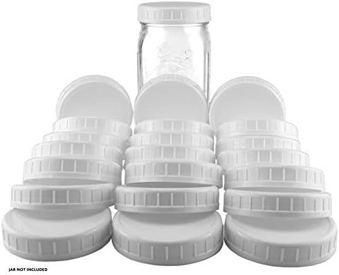 Two Dozen Wide Mouth Plastic Mason Jar Lids (24-Pack Bundle); 2 Dozen Unlined White Ribbed Lids, ... | Amazon (US)